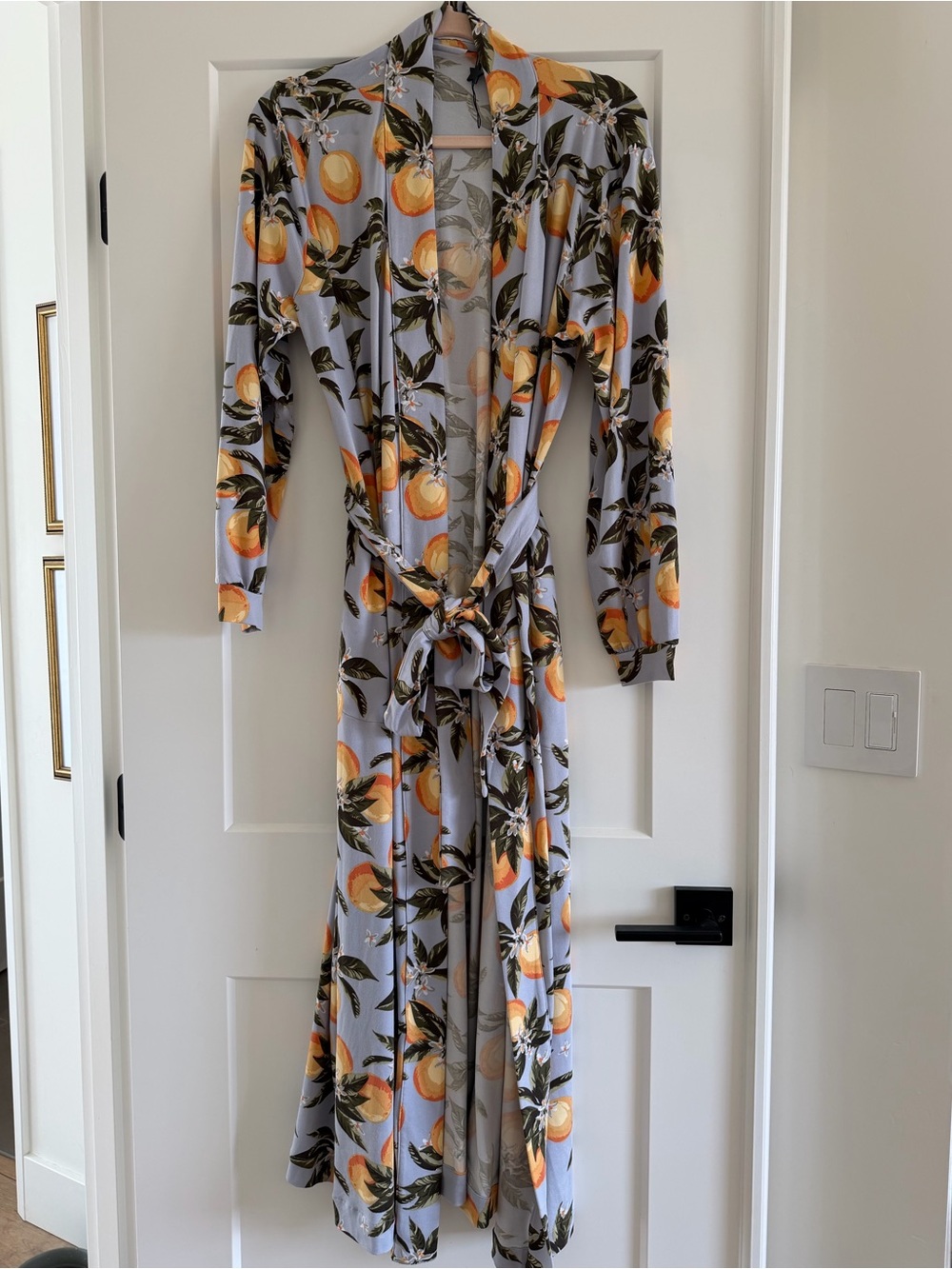 MasonGrey Skyler Cloud Jersey Banded Long Robe- lavender lemon size M